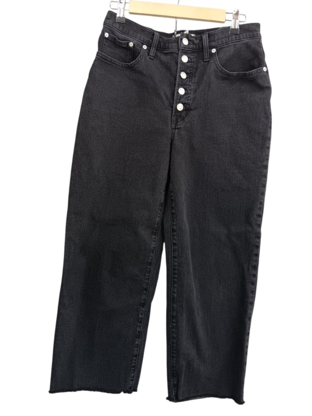 MADEWELL Women's The Perfect Vintage Wide-Leg Crop Jean Black Button Fly Size 29
